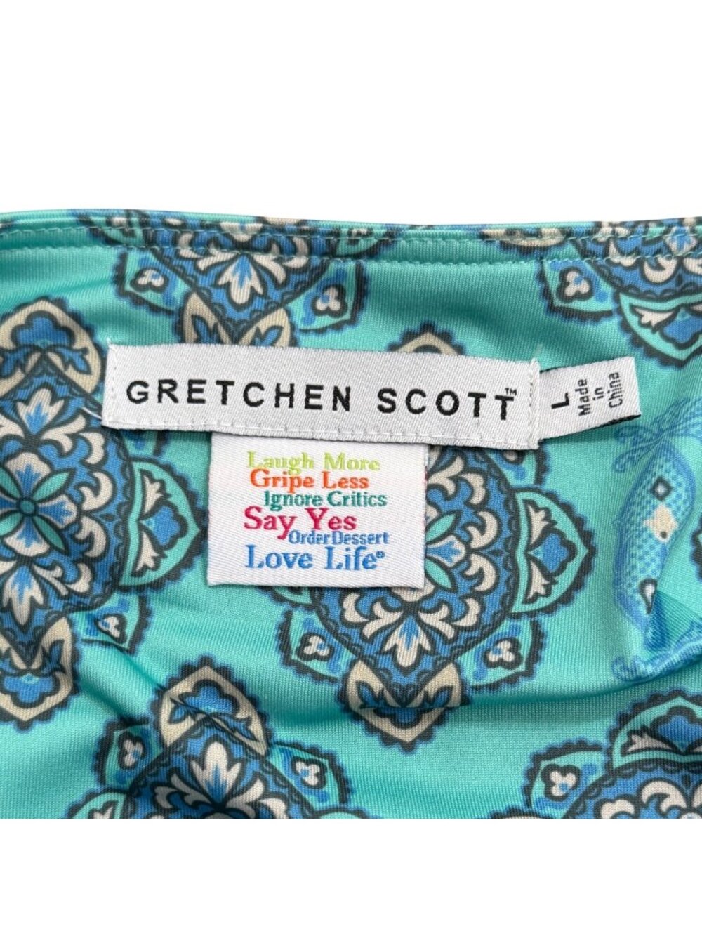 Gretchen Scott Womens Size L Dress Turquoise Medallion Print 3/4 Sleeve Boat-Nec - Picture 4 of 7